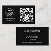 QRコーコンテンポラリードカスタムスクエア付き黒いロゴ 名刺 (正面/裏面)