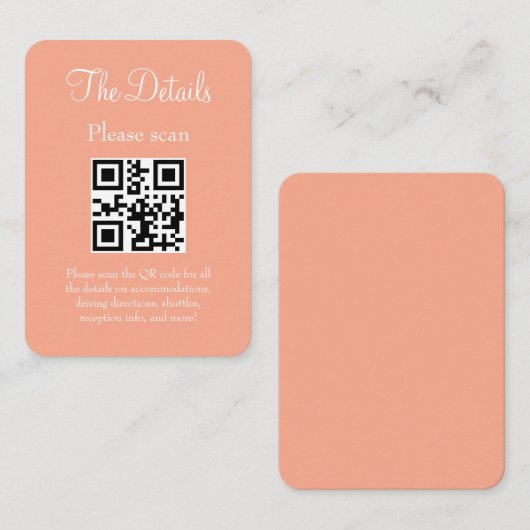 QRコーシンプルドを使用したモダン結婚PEACHの詳細 エンクロージャーカード (正面/裏面)