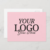 QRコーシンプルドビジネス付きピンクの会社ロゴ ポストカード (正面/裏面)