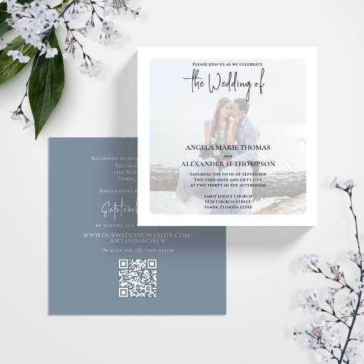 QRコーシンプルドフォトエレガントRSVPオンライン灰色 招待状