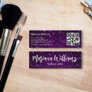 qrコースタイリッシュドメイクアップアーティスト紫グリッター スキニー名刺
