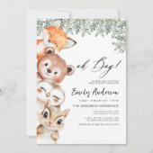 QRコードああ男の子!ウッドランド動物の赤ちゃんシャワー 招待状 (正面)