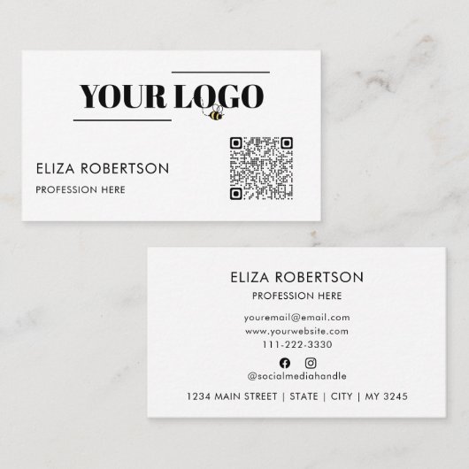 QRコードあなたのビジネスロゴ白カスタム色 名刺 (正面/裏面)