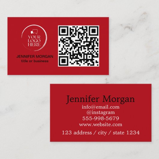 QRコードあなたのロゴカスタムプロフェッショナル赤モダン 名刺 (正面/裏面)