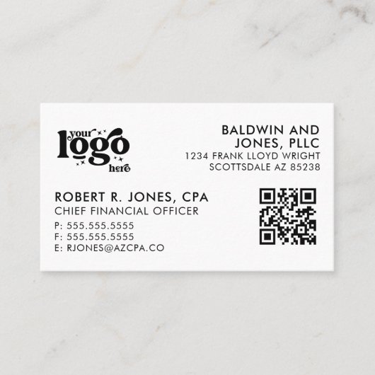 QRコードあなたのロゴプレーン白ジェネリックデザイン 名刺 (正面)