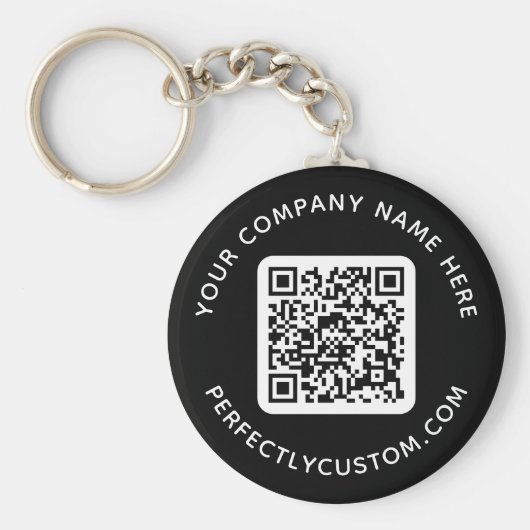 QRコードおよびカスタム文字ブラックラウンド キーホルダー (正面)