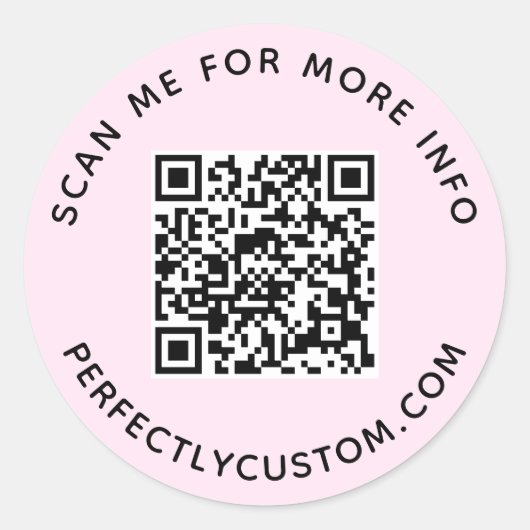QRコードおよびカスタム文字ライトピンク ラウンドシール (正面)