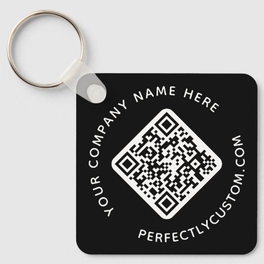 QRコードおよびカスタム文字両面ブラック キーホルダー (正面)