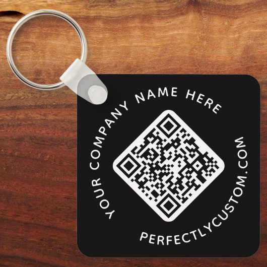 QRコードおよびカスタム文字両面ブラック キーホルダー (正面)