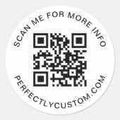 QRコードおよびカスタム文字白 ラウンドシール (正面)