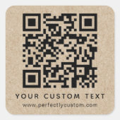 QRコードおよび文字カスタムクラフト紙ルック スクエアシール (正面)