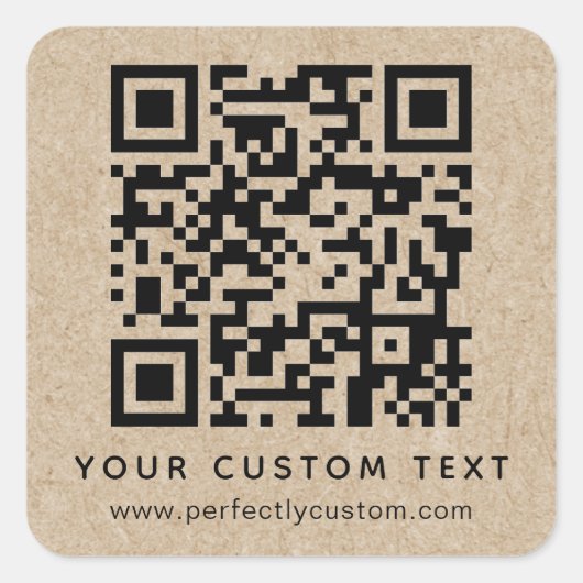 QRコードおよび文字カスタムクラフト紙ルック スクエアシール (正面)