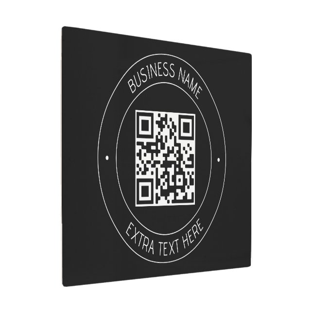 QRコードおよび編集可能文字 |黒と白 メタルプリント (アングル)