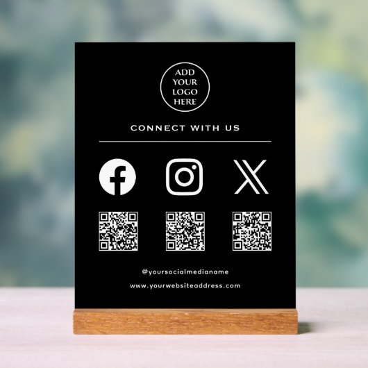 QRコードお客様のロゴス後を追キャンMe Connect With Us アクリルサイン (ニュートラル)