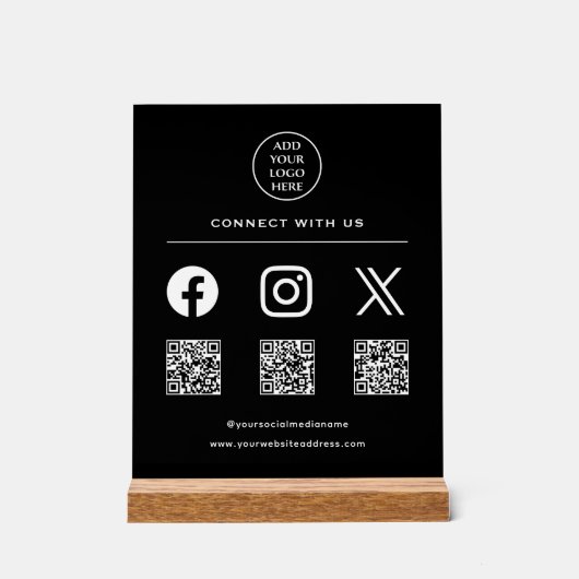 QRコードお客様のロゴス後を追キャンMe Connect With Us アクリルサイン (正面)