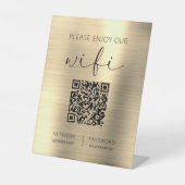 QRコードお願い楽しむWifi金ゴールド 台座サイン (正面)