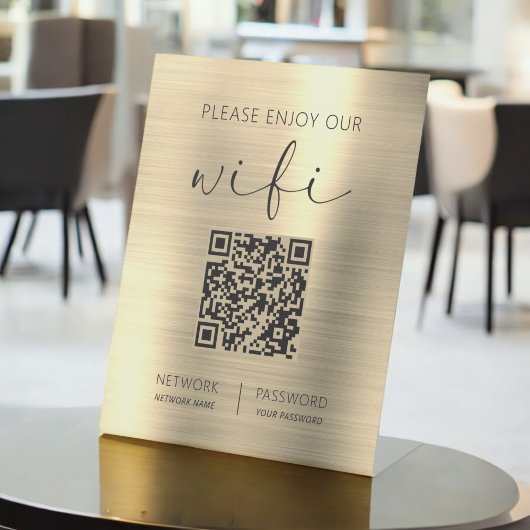 QRコードお願い楽しむWifi金ゴールド 台座サイン