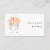 QRコードかわいい女の子の桃の水色バラフローラ 名刺 (正面)