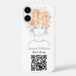 QRコードかわいい女の子の桃の水色バラフローラ iPhone 16ケース