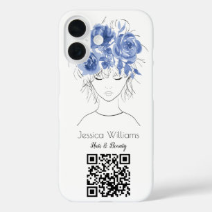 QRコードかわいい女の子の青の水色バラフローラ iPhone 16ケース