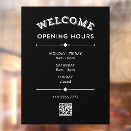 QRコードが白い黒のウェルカムオープン時間 ウィンドウサイン