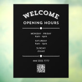 QRコードが白い黒のウェルカムオープン時間 ウィンドウサイン (シート3)