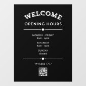 QRコードが白い黒のウェルカムオープン時間 ウィンドウサイン (シート)