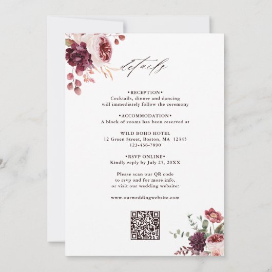 QRコードすべて秋のロマンスフローラ結婚 招待状 (裏面)