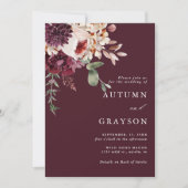 QRコードすべて秋のロマンスブルゴーニュ結婚ーズ 招待状 (正面)