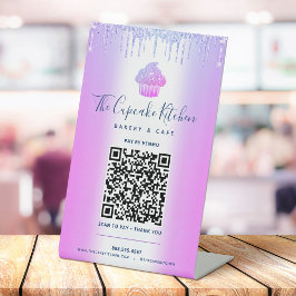 QRコードでお支払い パープルカップケーキ ギャザーバック 台座サイン