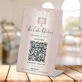 QRコードでお支払い ローズゴールド グリッター ケーキ ベーカリー 台座サイン