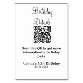 QRコードで誕生日パーティーの詳細を近代的に伝える15歳の誕生日 テーブルナンバー (裏面)