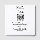 QRコードで誕生日パーティーの詳細を近代的に表現した15歳の誕生日 ゲストブック (裏面)