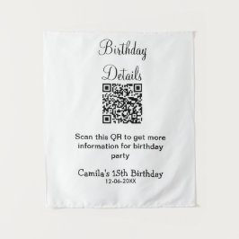 QRコードで誕生日パーティーの詳細を近代的に表現した15歳の誕生日 タペストリー