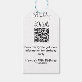 QRコードで誕生日パーティーの詳細を近代的に15歳の誕生日 ギフトタグ