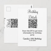 QRコードで誕生日パーティーの詳細を近代的に15歳の誕生日 ポストカード (正面/裏面)