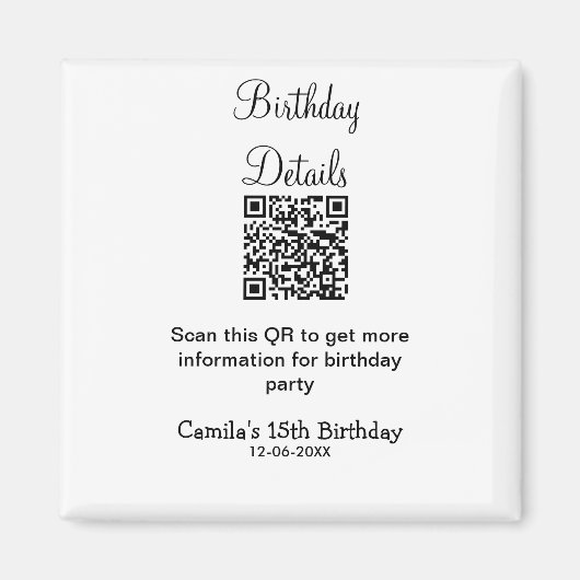 QRコードで誕生日パーティーの詳細を近代的に15歳の誕生日 マグネット (正面)