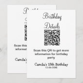 QRコードで誕生日パーティーの詳細 現代的な15歳の誕生日 招待状 (正面/裏面)