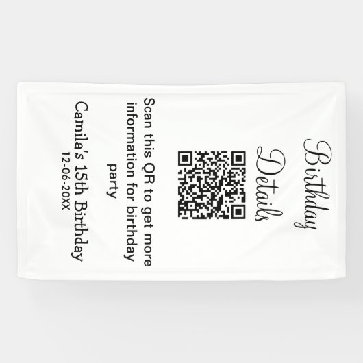 QRコードで誕生日パーティーの詳細 現代的な15歳の誕生日 横断幕 (横)