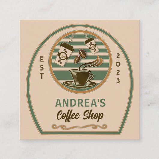 QRコードとカスタムロゴシックヴィンテージコーヒーショップ スクエア名刺 (正面)