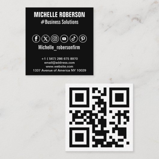 QRコードとソーシャルメディアのアイコン スクエア名刺 (正面/裏面)