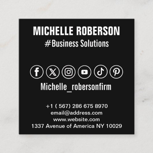 QRコードとソーシャルメディアのアイコン スクエア名刺 (正面)