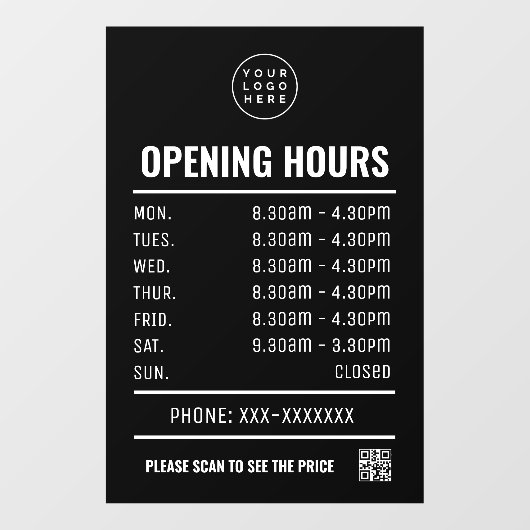 Qrコードとビジネスロゴで時間を開く ウィンドウサイン (シート)