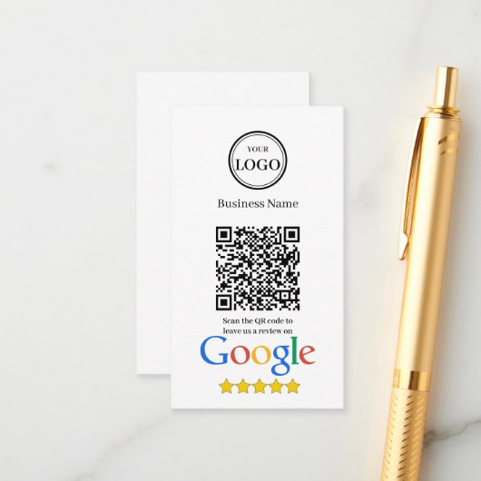QRコードとビジネスロゴのGoogleレビュー エンクロージャーカード (正面/裏面インサイチュ)