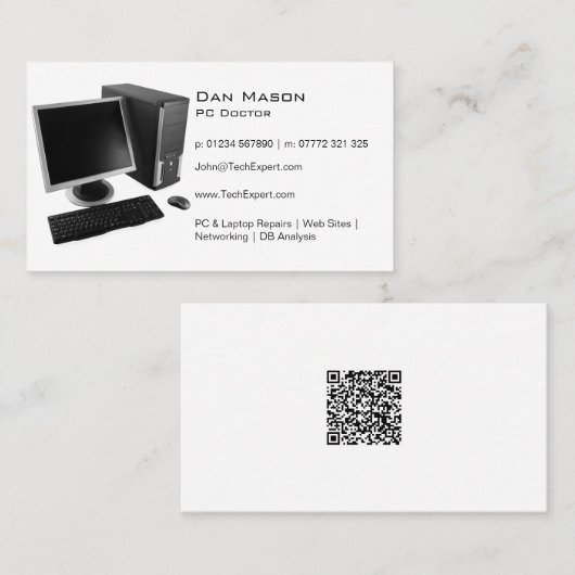 QRコードとプロフェッショナルエレガントの修復 名刺 (正面/裏面)