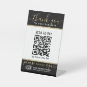 QRコードとロゴのブラック&金ゴールド決済のアップロード 台座サイン (正面)