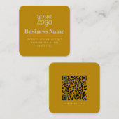 QRコードとロゴのレトロ-モダン濃淡色金ゴールド スクエア名刺 (正面/裏面)