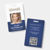 QRコードと企業ロゴ付きの社員写真ID バッジ (正面＆裏面)