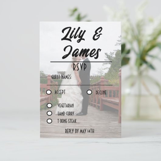 QRコードと写真の結婚ウェブサイトシンプル 出欠カード (スタンド正面)