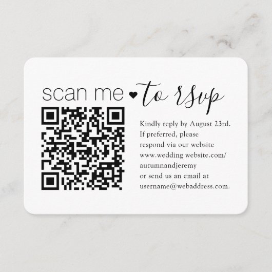 QRコードと写真の結婚Webサイトシンプルエンクロージャ 出欠カード (正面)